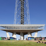 View of the base of the TV Tower, the platform and the three pil