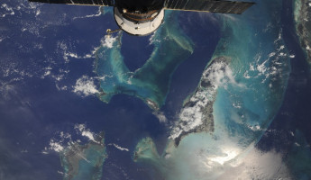 The Bahamas below the International Space Station with a Soyuz unit attached.