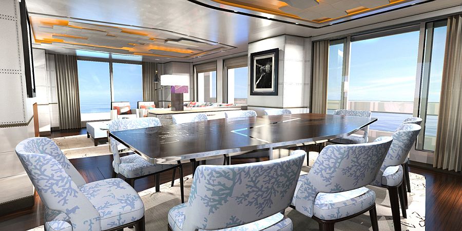 Famous international brands like Louis Vuitton and Armani Casa make a presence inside the superyacht