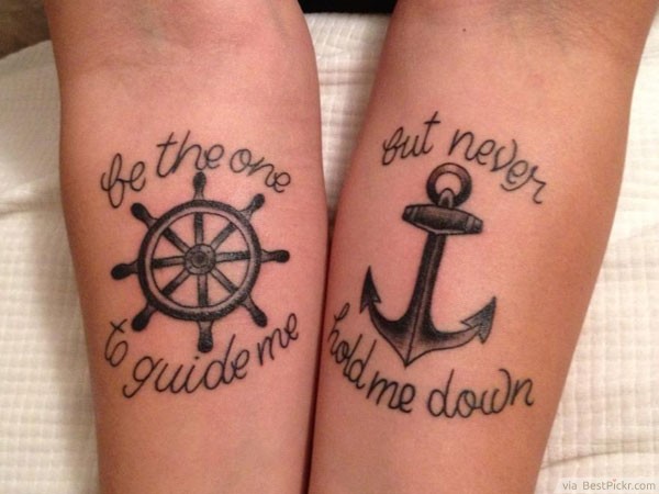 Anchor and wheel - couple tattoo