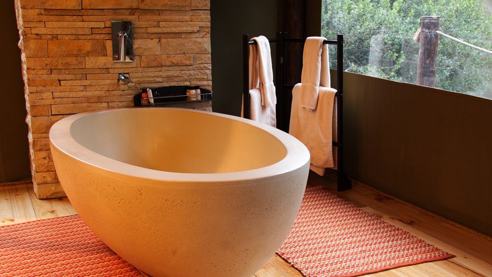 Master bathroom with earthen tub