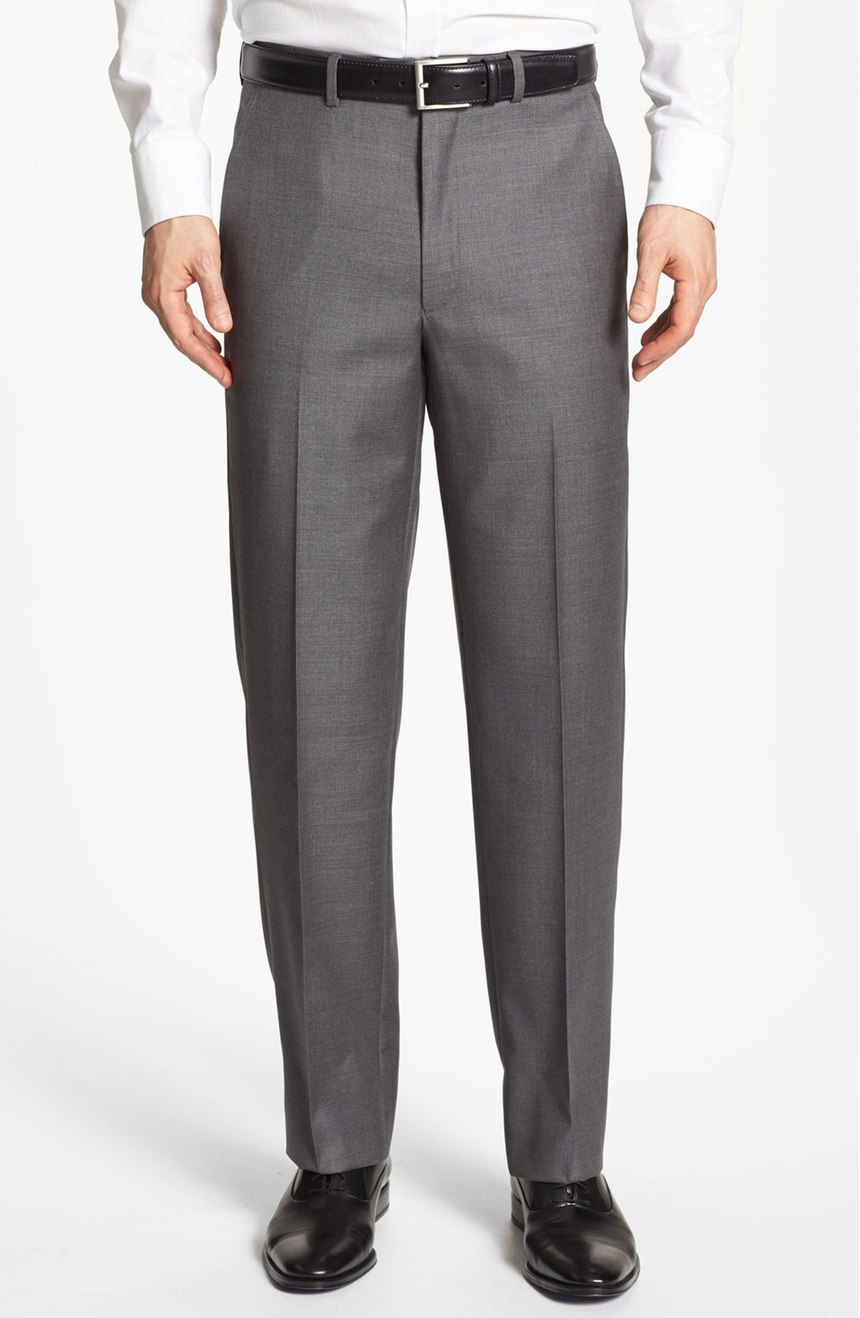 Santorelli Flat Front Wool Trousers - summer dress pants for men