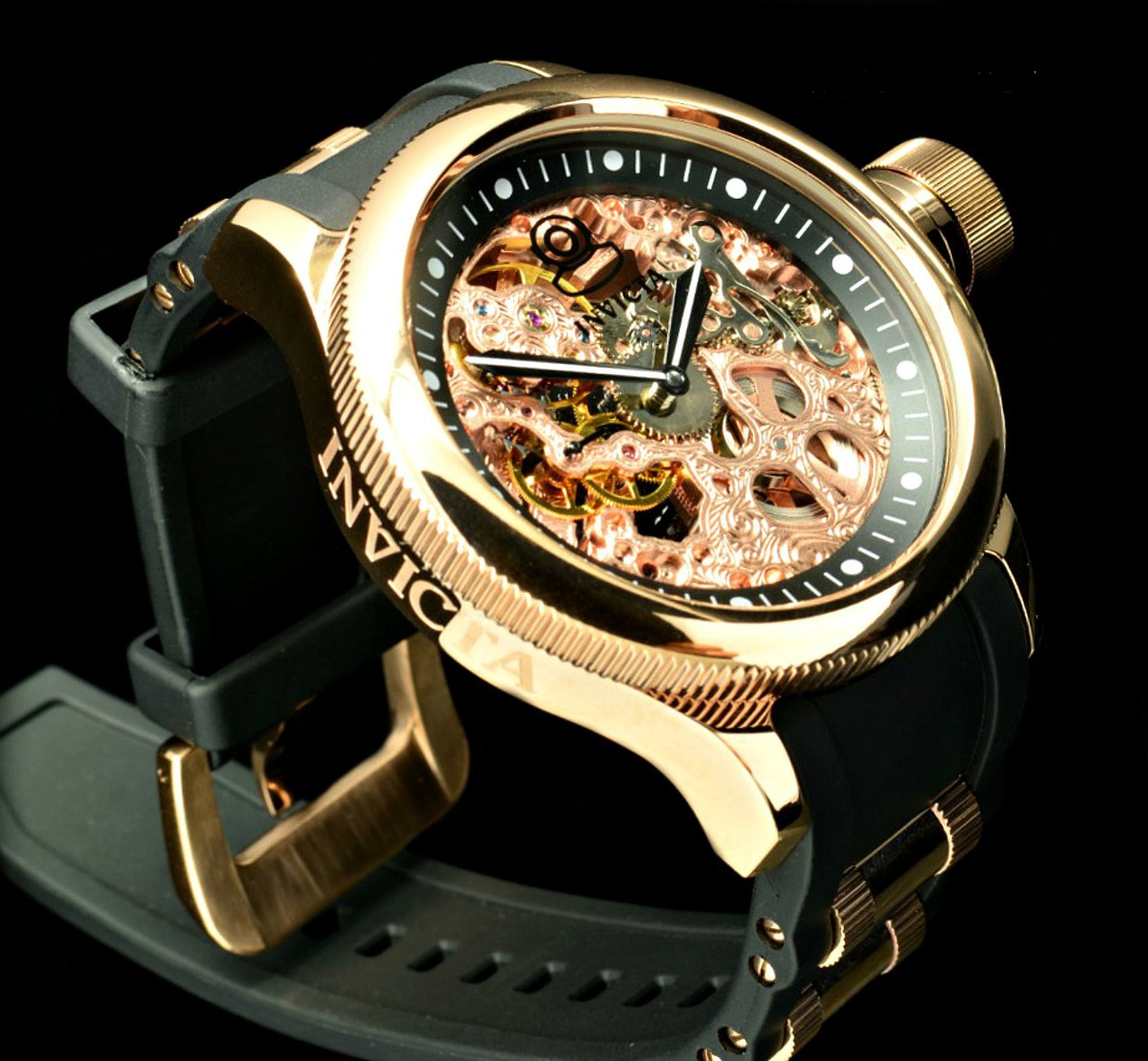 1090 Russian Diver Rose Gold-tone Stainless Steel Skeleton - invicta watch
