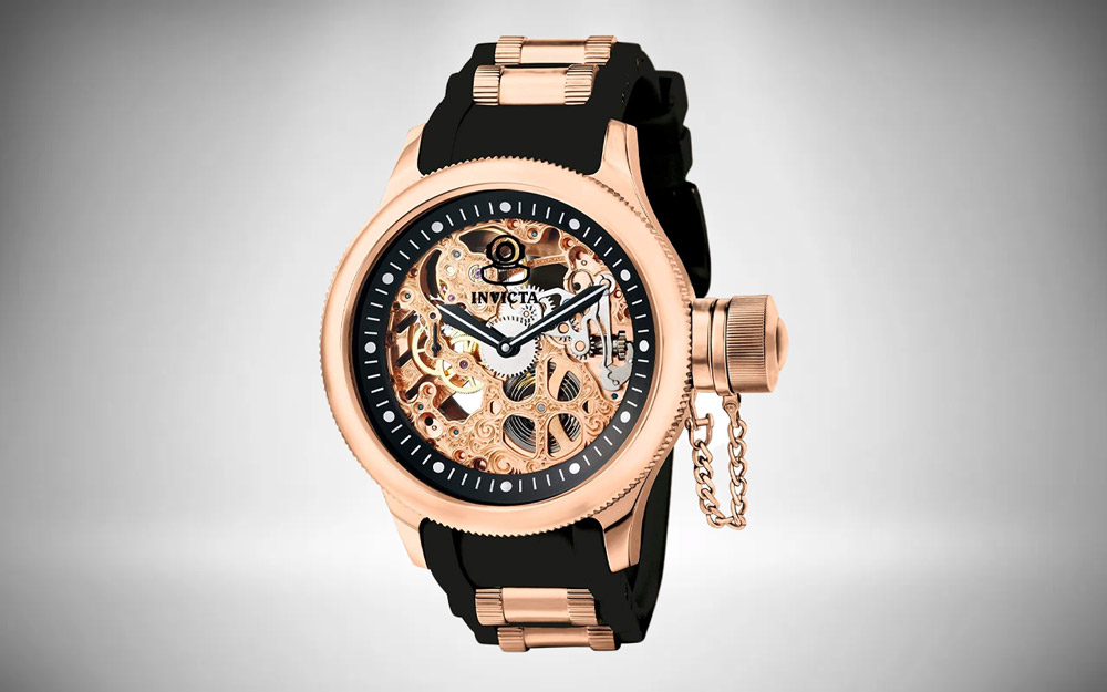 Invicta 1090 Russian Diver Rose Gold-tone Stainless Steel Skeleton Watch