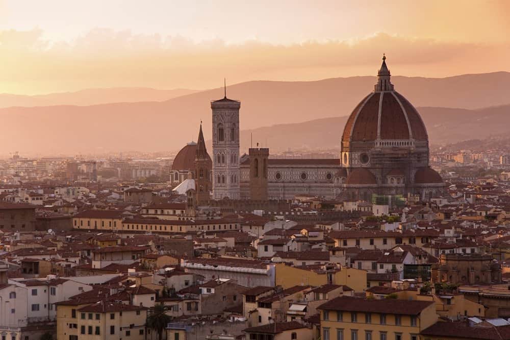 Florence skyline at sunset, Italy. Campanile di San Marco