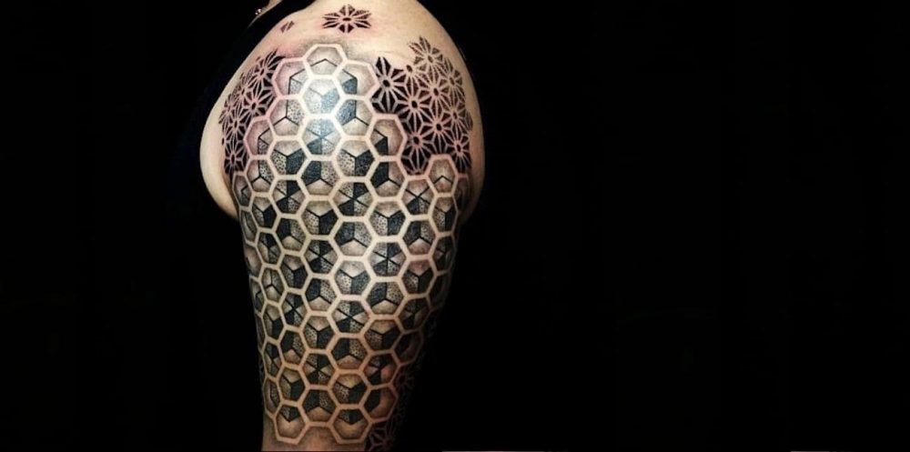 Layered 3D Tattoo with a variety of patterns and textures