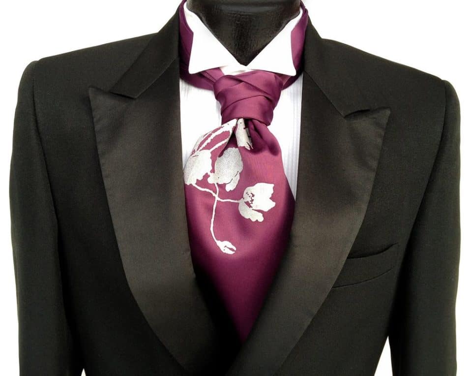 Mens Classic Solid Satin Color Formal Ascot Tie 