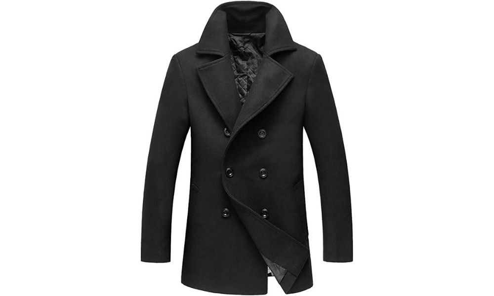 Beninos Mens Stylish Fashion Classic Wool Double Breasted Pea Coat with Removable Hood 