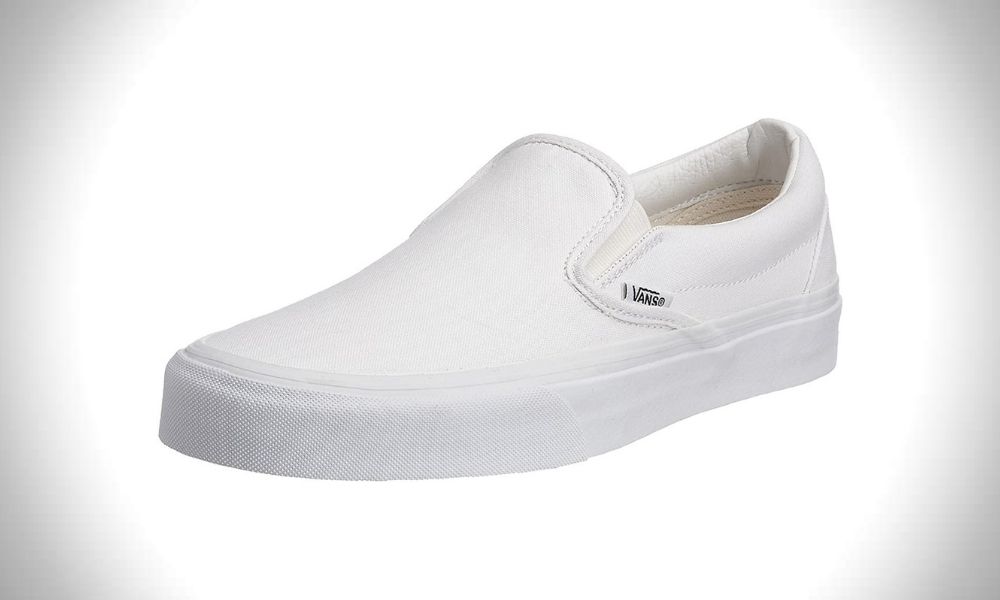 Vans Classic Slip-Ons mens white canvas sneakers