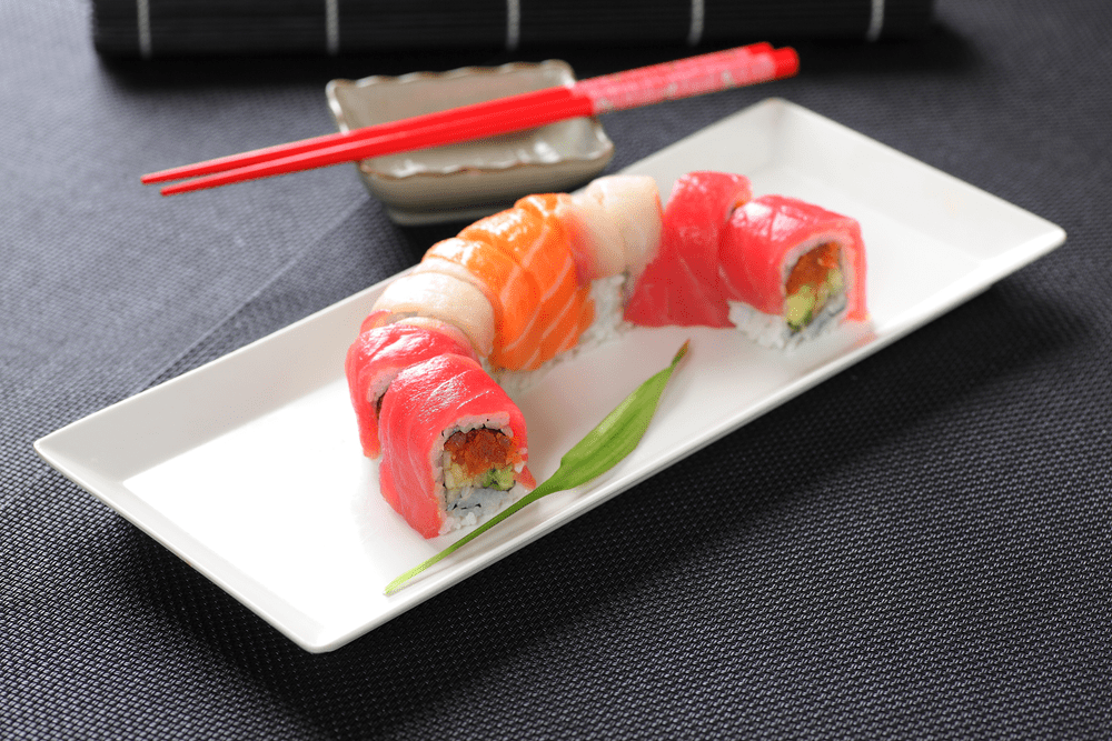A Rainbow Roll is the Colourful Variant of California Rolls