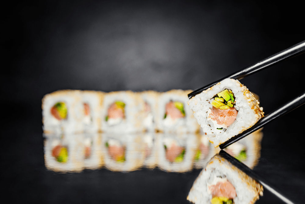 The California Roll popular nori wrapped sushi roll