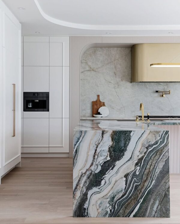 A closer look at Penthouse Kitchen Island With Waterfall Edge