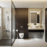 She replaced her glass shower wall with a tiled half wall