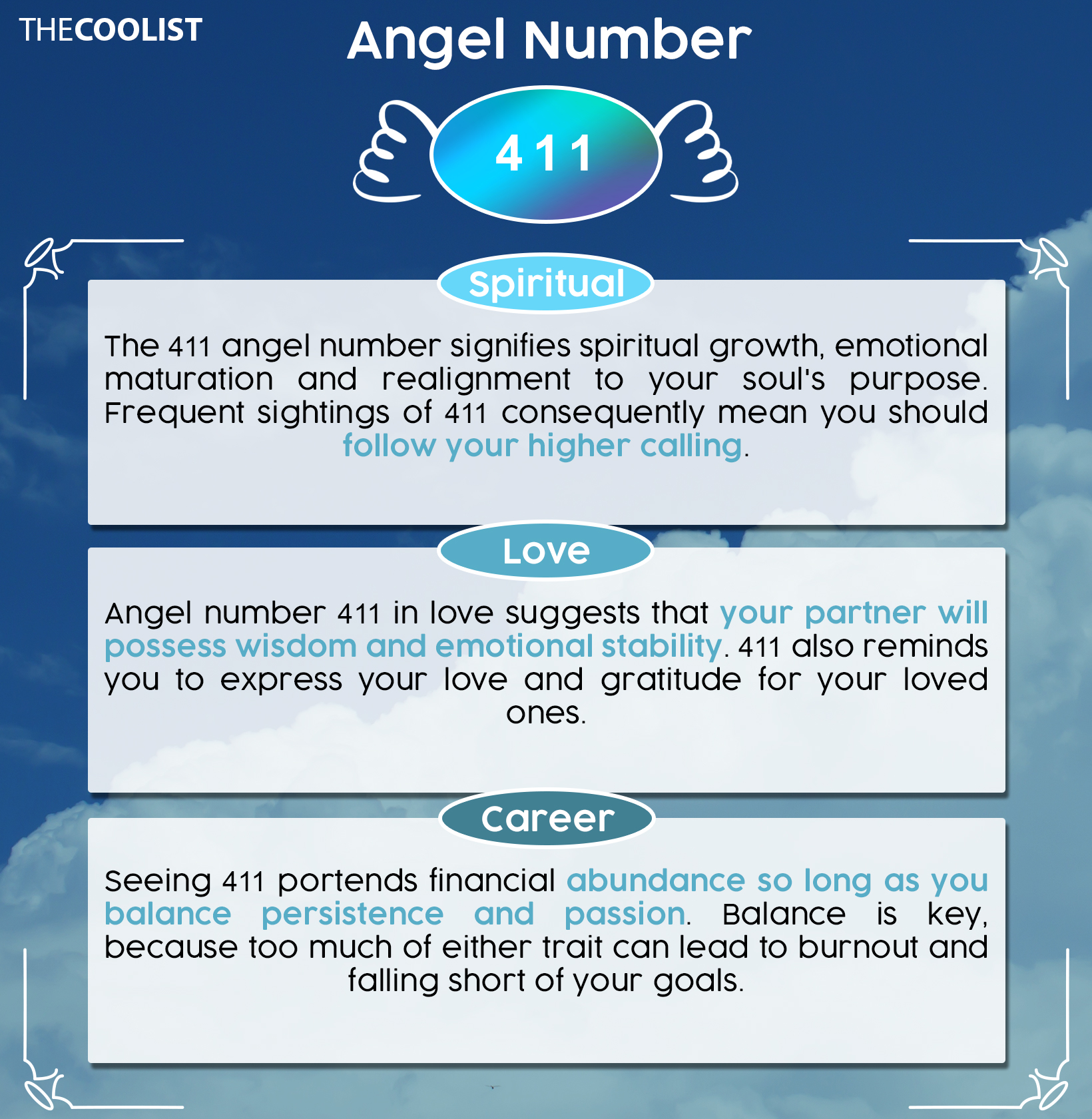 411 Angel Number Chart