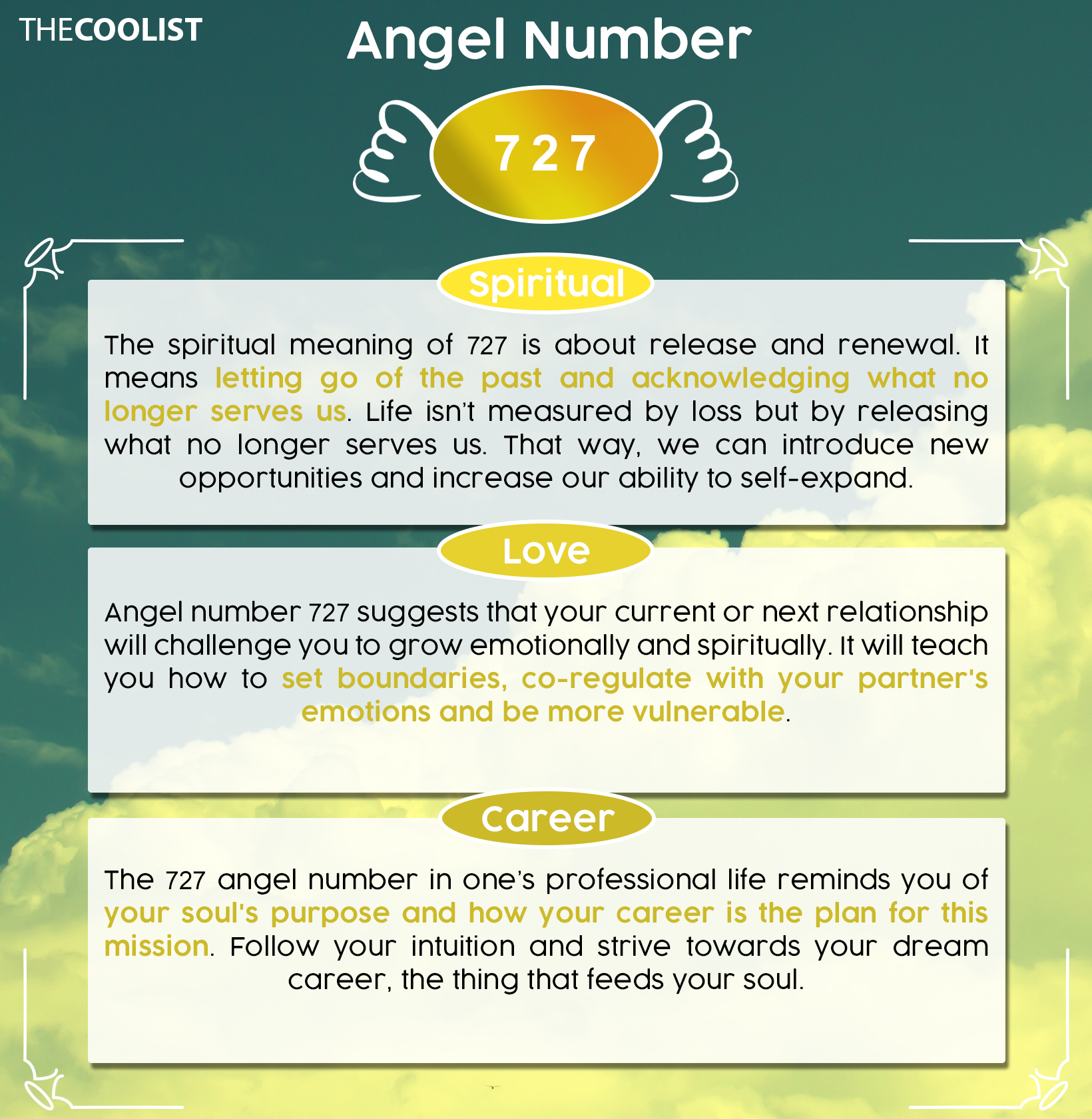 Chart of Angel Number 727 Meanings