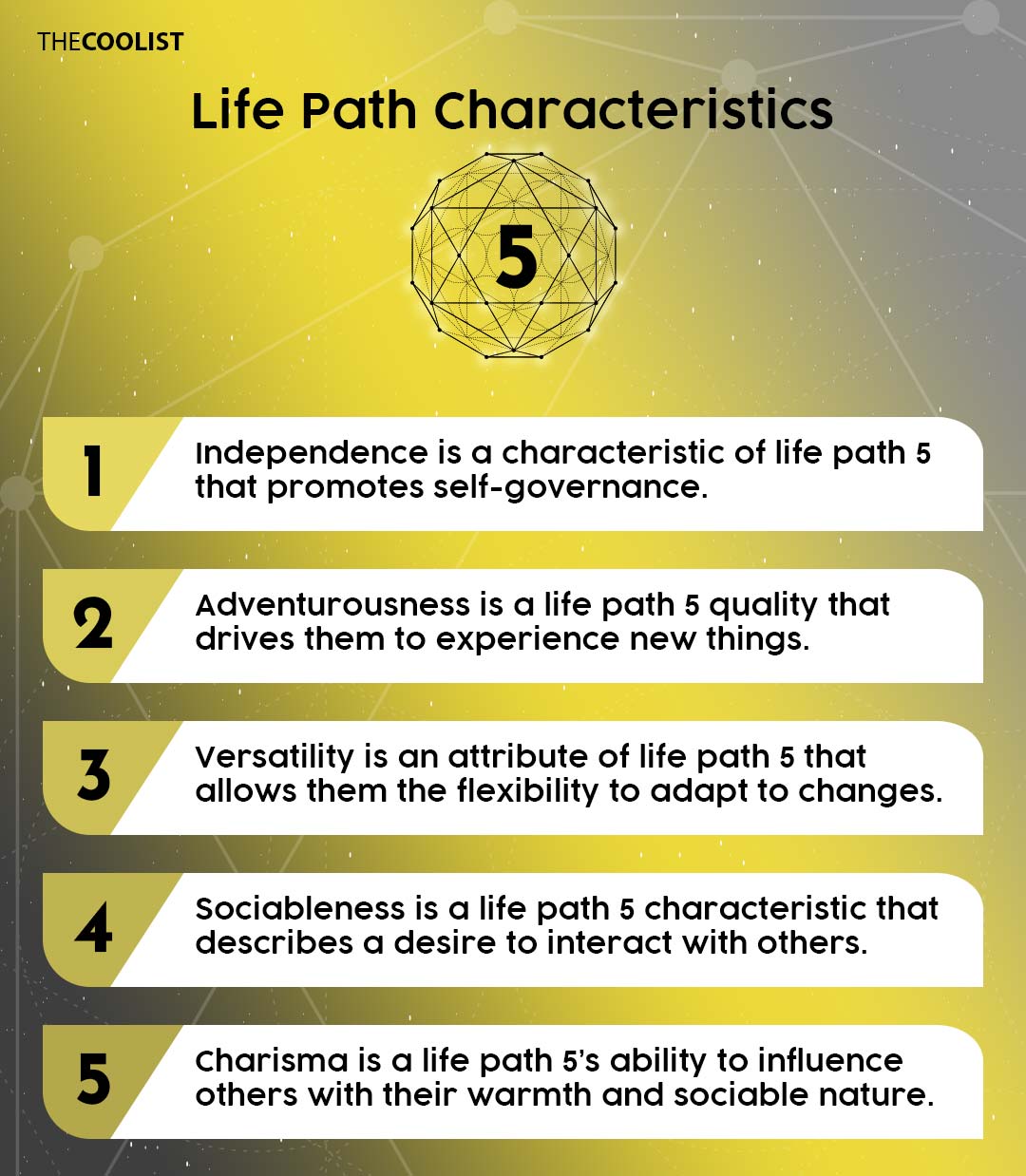 Infographic for the characteristics of life path 5